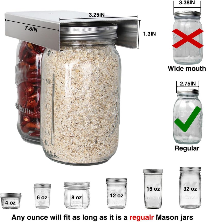 lopeztek Mason Jars Organizer Rack, Canning Storage Under Pantry Hanger for All Oz, Mason Jar Storage Hanging Holder and Organization, Kitchen Cabinet Shelf Mount Accessories(2 Pcs-Regular) - Image 3